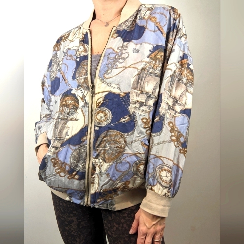 Retro Nautical Bomber Jacket Vintage Light Funky